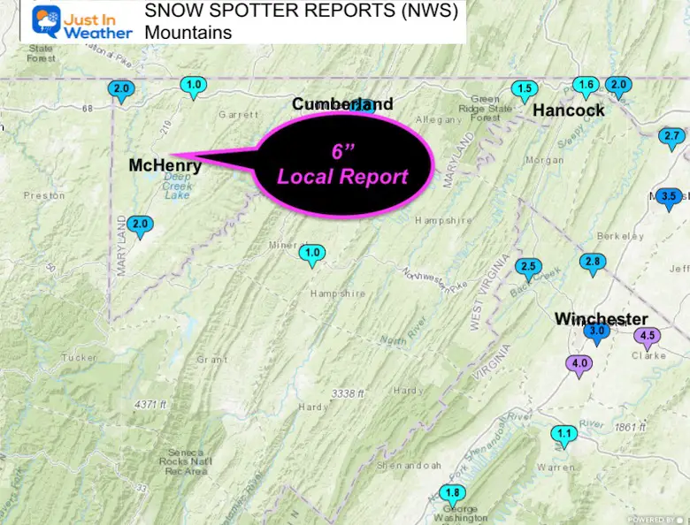 January 16 snow report Western Maryland mountains