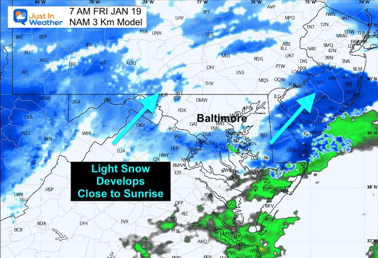 January 17 weather snow radar NAM Friday 7 AM