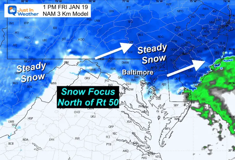 January 17 weather snow radar NAM Friday 1 PM