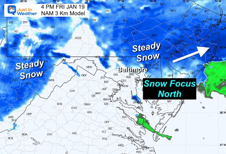 January 17 weather snow radar NAM Friday 4 PM