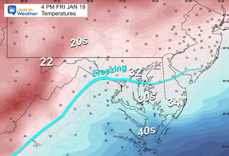 January 17 weather temperatures Friday afternoon