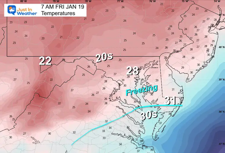 January 17 weather temperatures Friday morning
