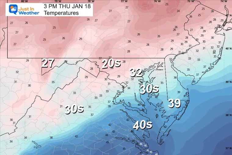 January 17 weather temperatures Thursday afternoon