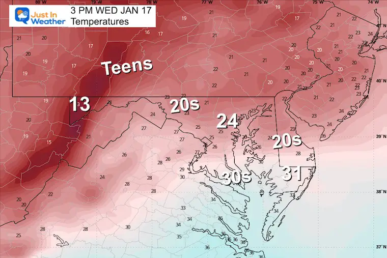 January 17 weather temperatures Wednesday afternoon