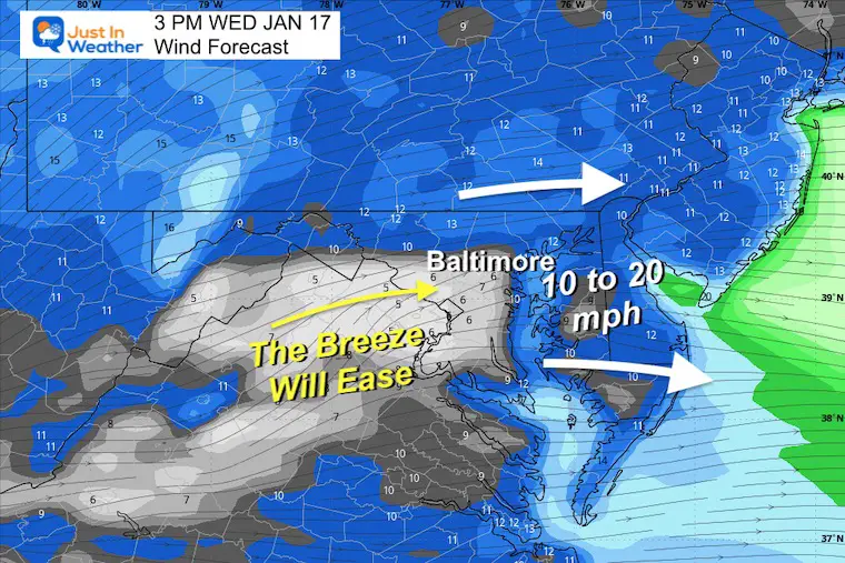January 17 weather wind Wednesday afternoon