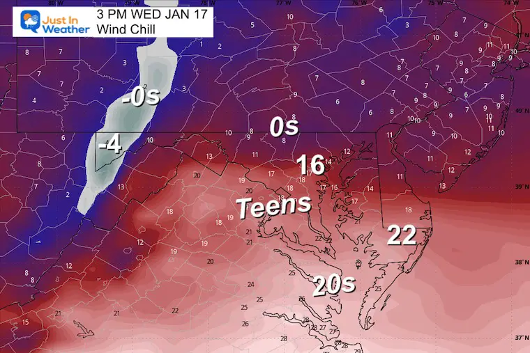 January 17 weather wind chill Wednesday afternoon