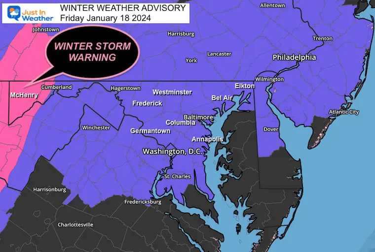 January 18 Winter Weather Advisory Friday Maryland VA