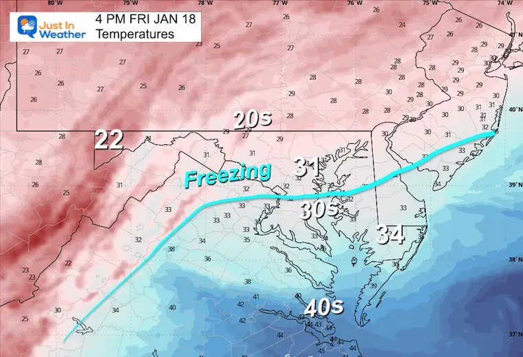 January 18 weather temperatures Friday NAM 4 PM
