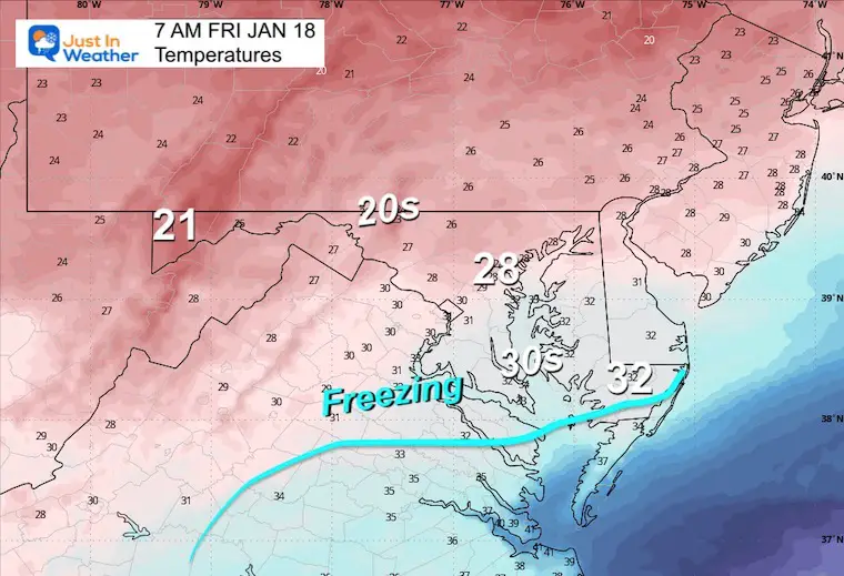 January 18 weather temperatures Friday NAM 7 AM