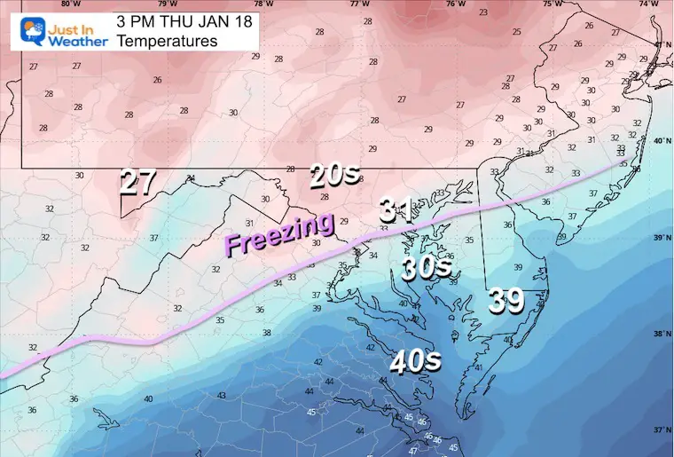 Weather temperatures January 18 Thursday afternoon