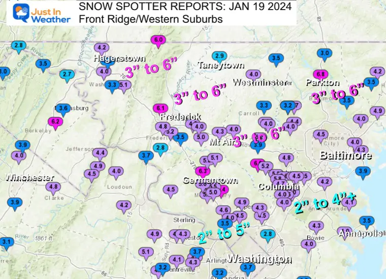 January 19 NWS snow spotters Front Ridge Maryland