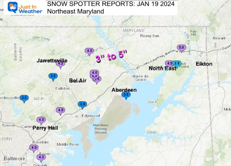 January 19 NWS snow spotters Northeast Maryland