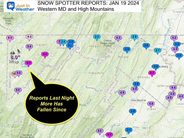January 19 NWS snow spotters Western Maryland