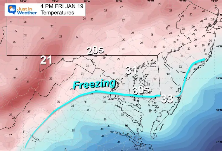 January 19 weather temperatures Friday afternoon 