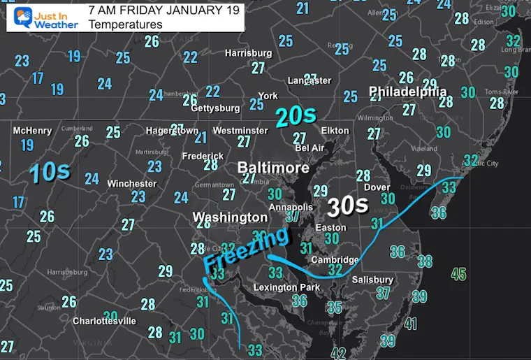 January 19 weather temperatures Friday morning