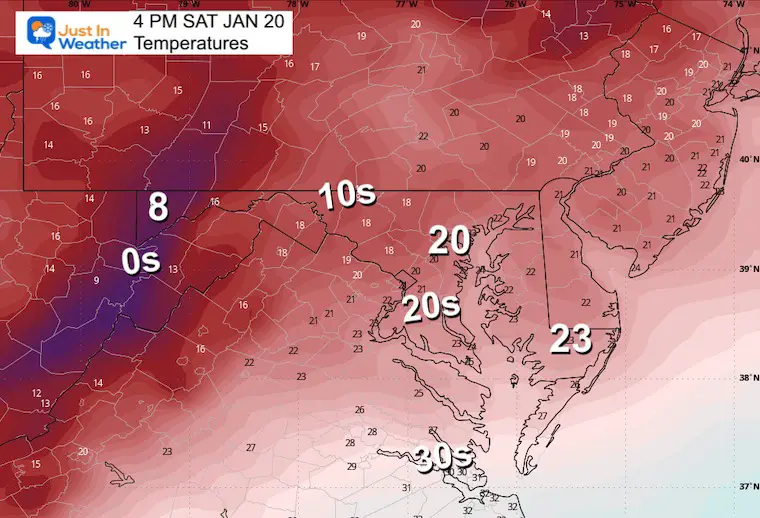 January 19 weather temperatures Saturday Afternoon