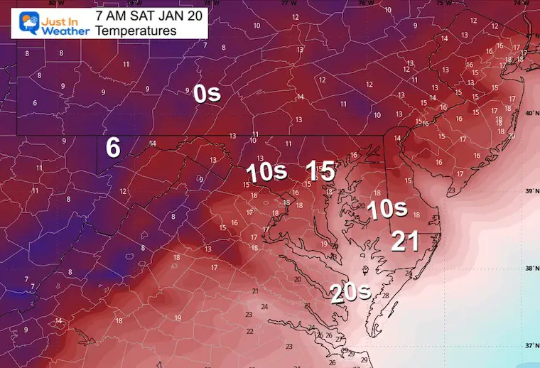 January 19 weather temperatures Saturday Morning