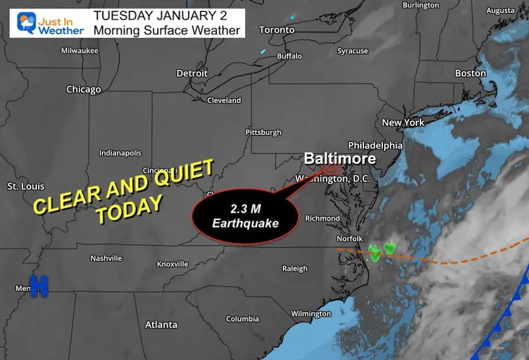 January 2 weather earthquake Maryland Tuesday