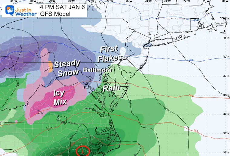 January 2 weather winter storm GFS snow Saturday afternoon