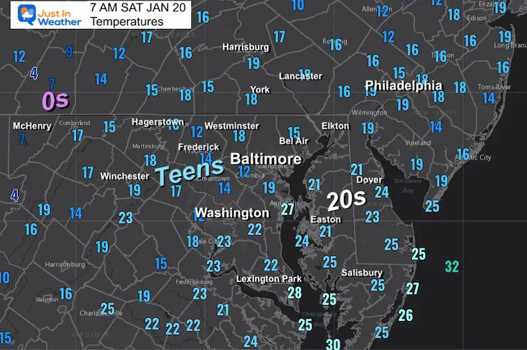 January 20 weather temperatures Saturday morning