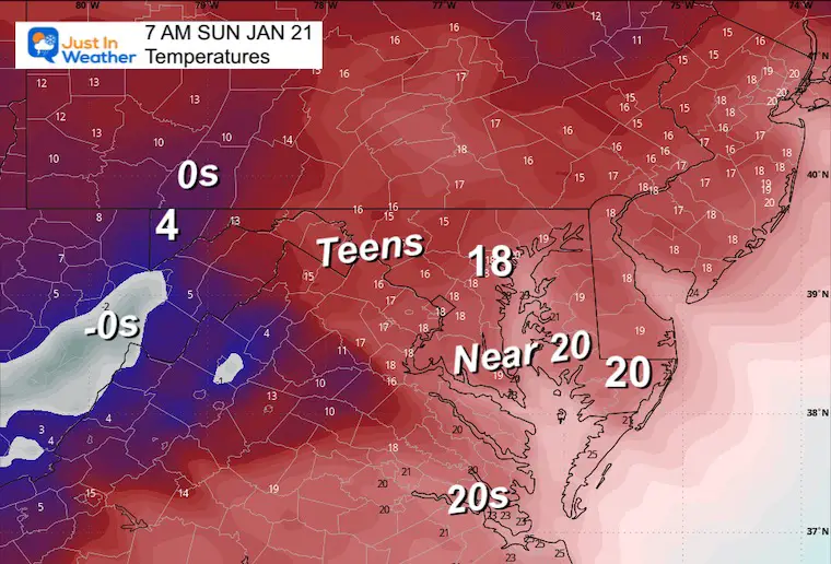 January 20 weather temperatures Sunday morning