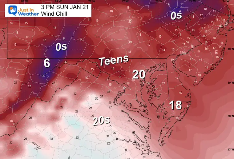 January 21 weather wind chill Sunday afternoon