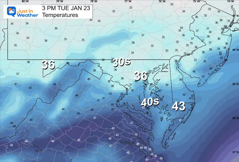 January 22 weather temperatures Tuesday Afternoon