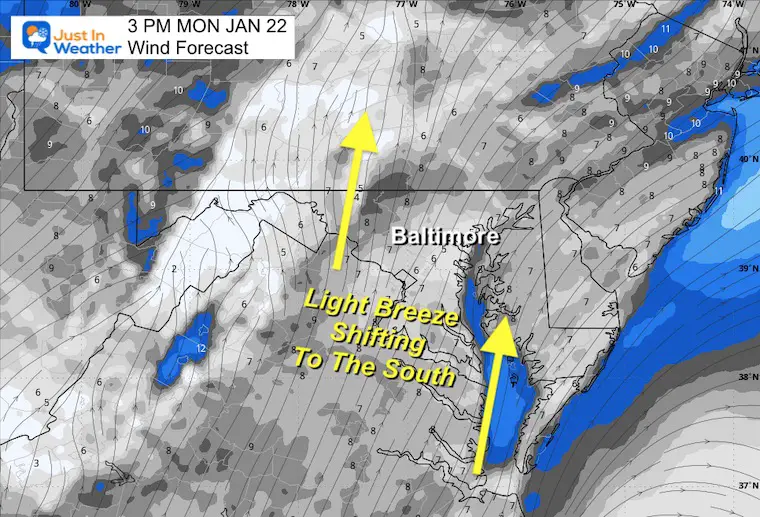 January 22 weather wind Monday afternoon