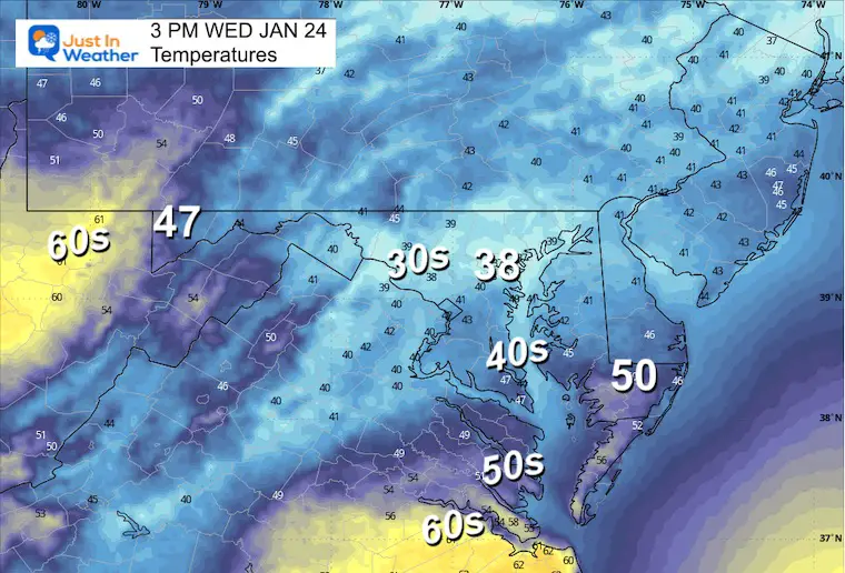January 23 weather temperatures Wednesday afternoon