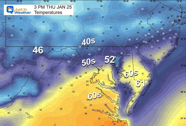 January 24 weather temperatures Thursday afternoon