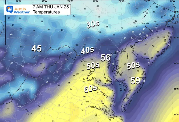 January 24 weather temperatures Thursday morning