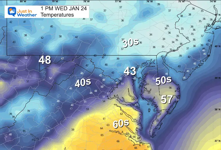 January 24 weather temperatures Wednesday afternoon