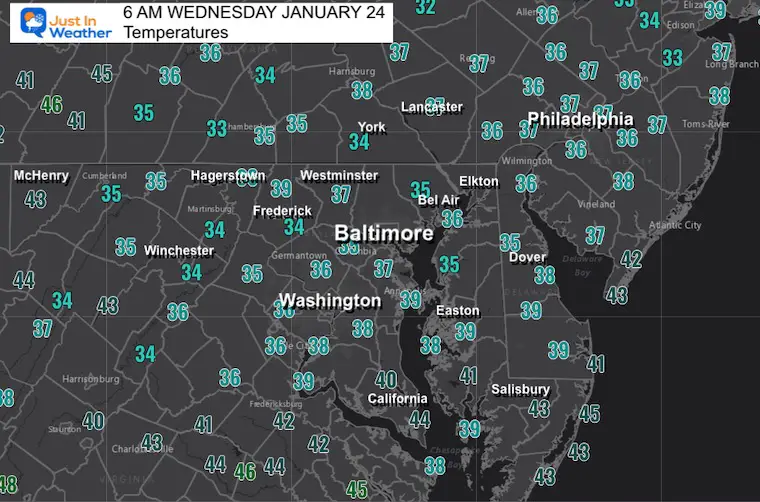 January 24 weather temperatures Wednesday morning