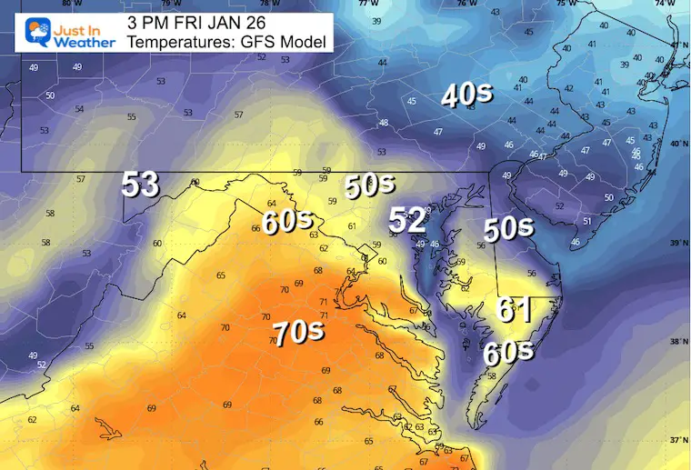 January 25 weather temperatures Friday afternoon