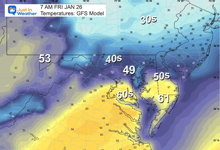 January 25 weather temperatures Friday morning