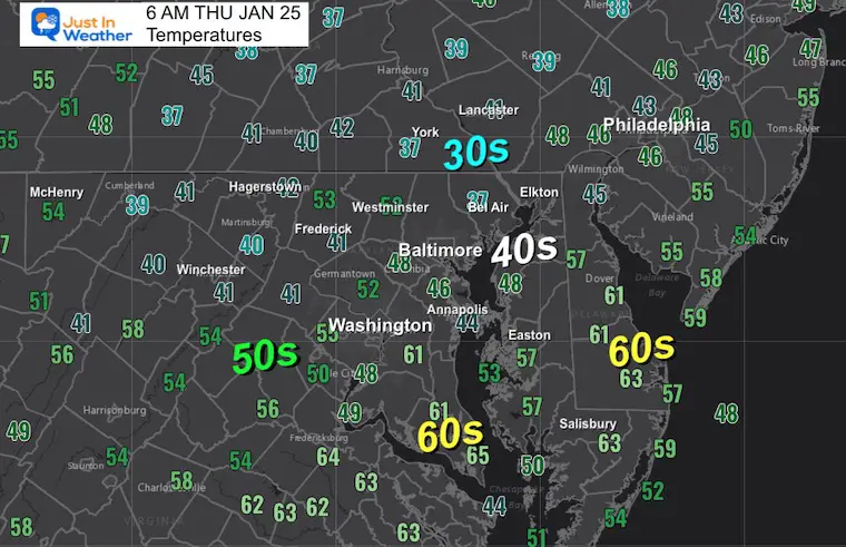 January 25 weather morning Temperatures