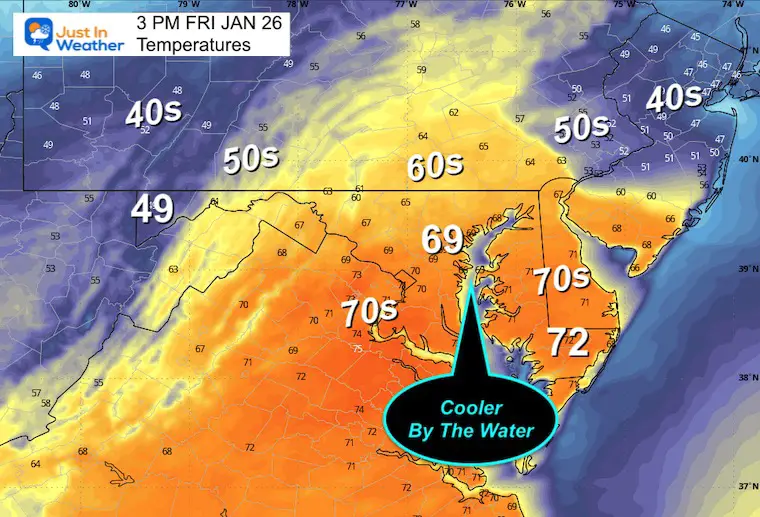 January 26 weather forecast temperatures Friday afternoon