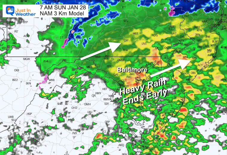 January 27 radar forecast rain Sunday 7 AM