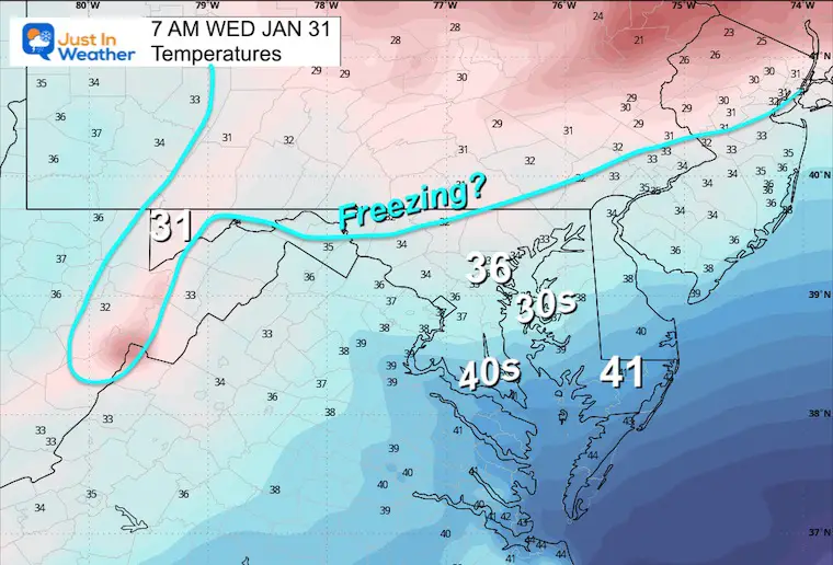 January 28 jet forecast temperatures Wednesday morning