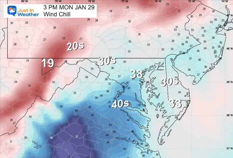January 29 weather wind chill Monday afternoon