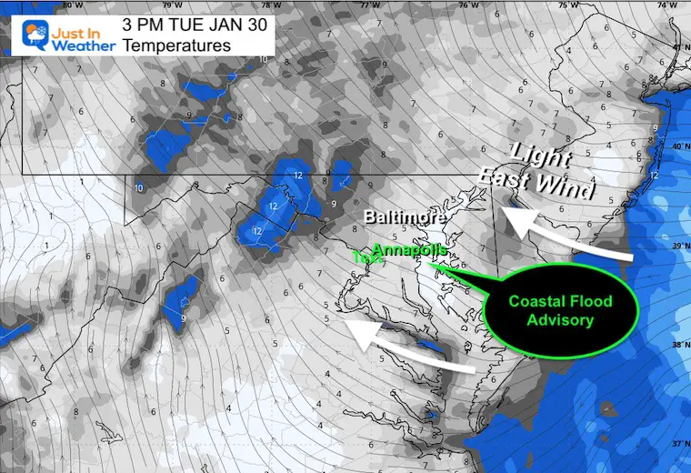 January 30 weather wind forecast Tuesday afternoon