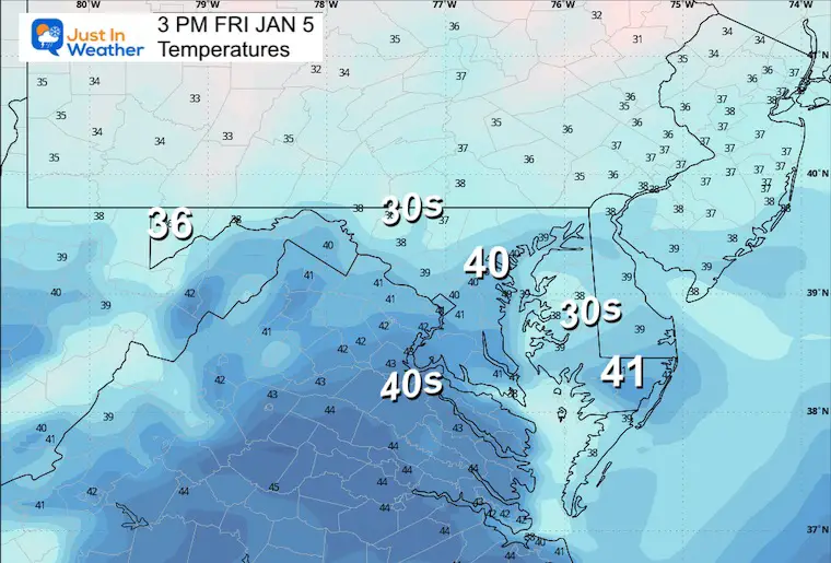 January 4 weather temperatures Friday afternoon