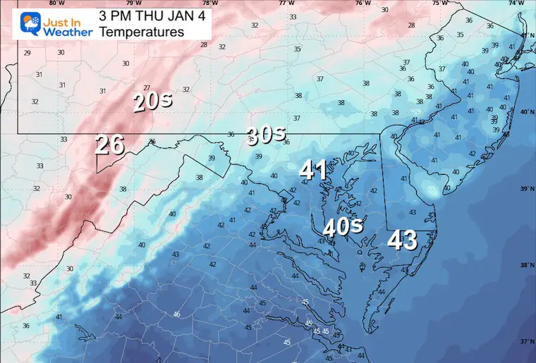 January 4 weather temperatures Thursday afternoon