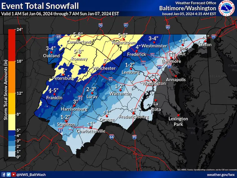 January 5 weather snow forecast NWS Maryland Virginia