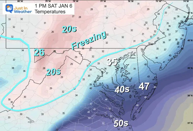 January 5 weather temperatures Saturday afternoon