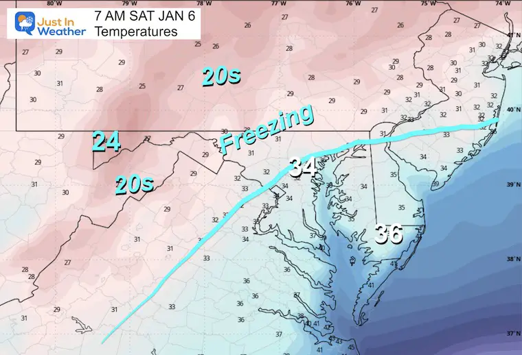 January 5 weather storm temperatures Saturday morning