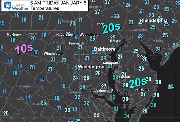 January 5 weather temperatures Friday morning