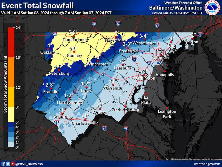 January 6 snow forecast NWS Maryland