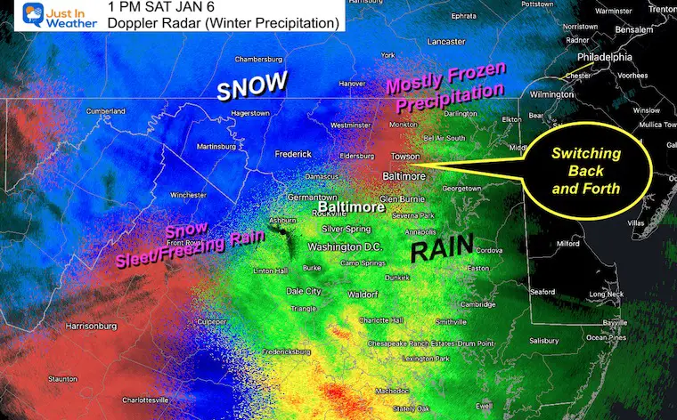 January 6 weather winter storm radar Saturday 1 PM