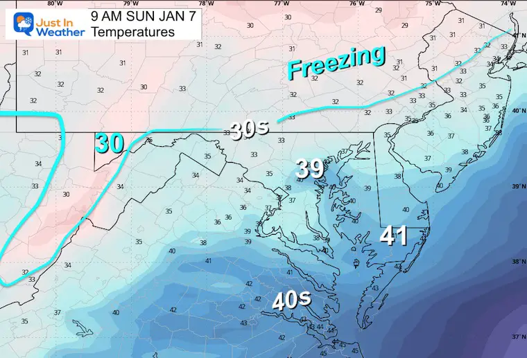 January 6 weather temperatures Sunday morning